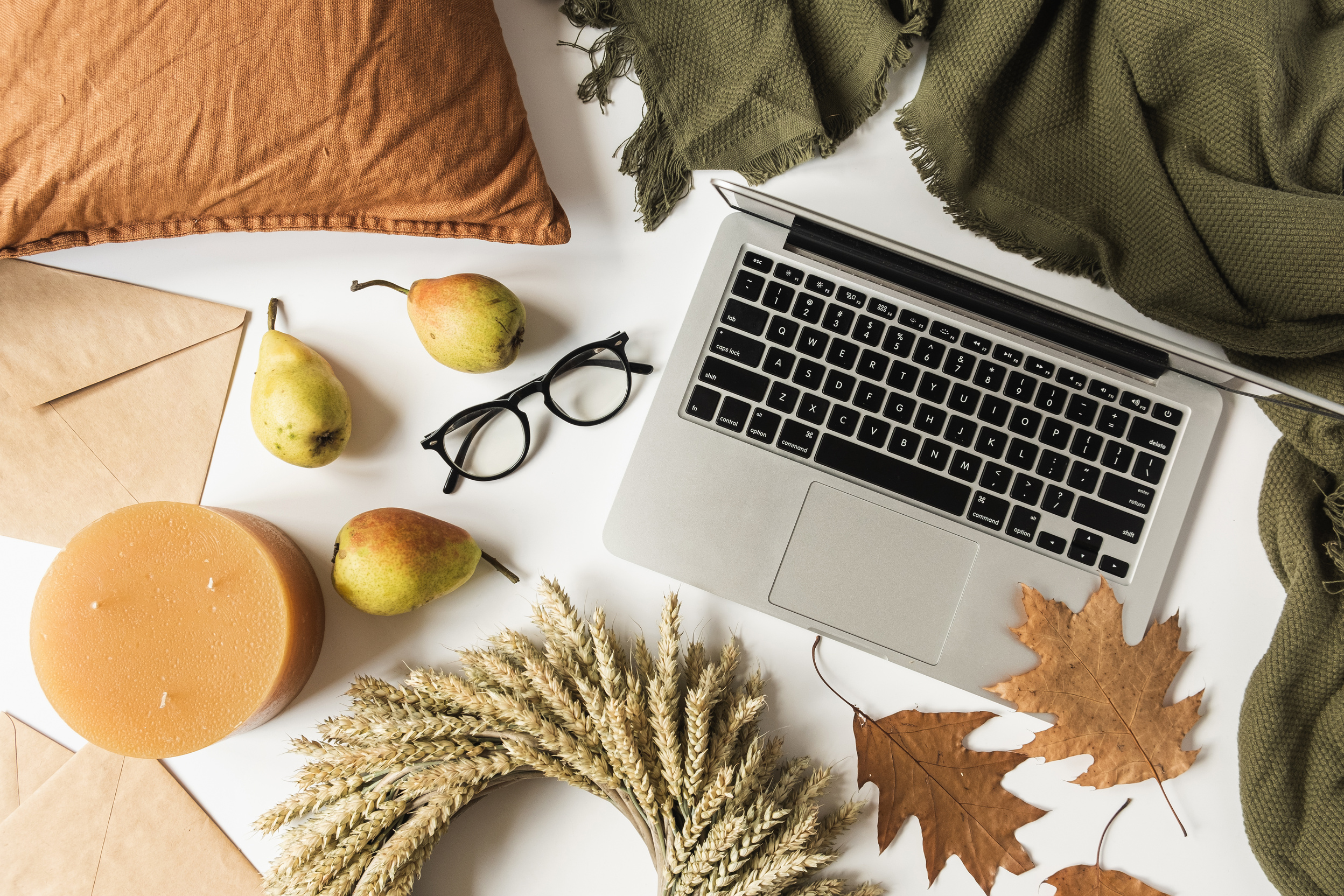 Autumnal Desk with Laptop and Rustic Elements